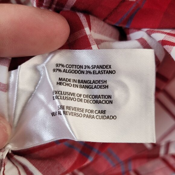 GAP Men's Red & White Plaid Short Sleeve Button-Up Poplin Cotton Shirt Medium - Picture 8 of 10